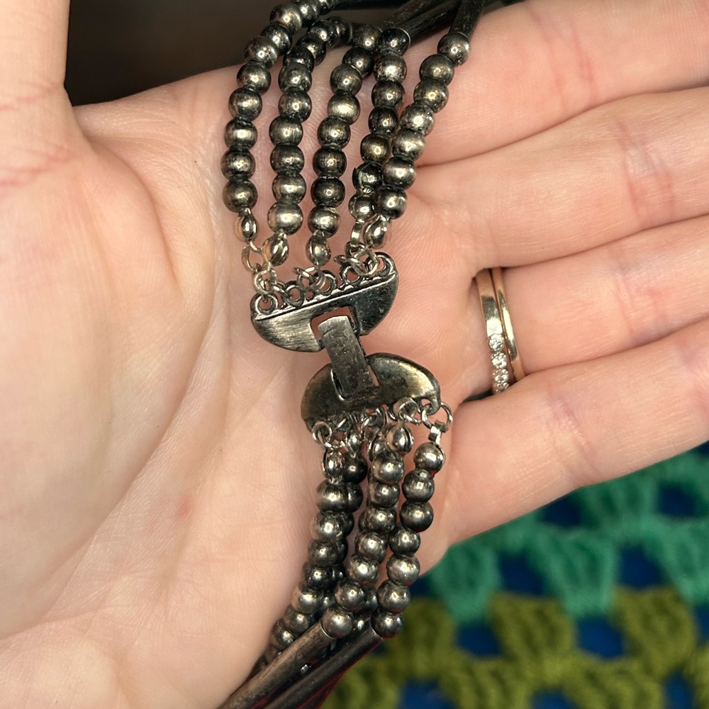 Vintage One Of a Kind Gunmetal Grey Beaded (Looks like Hemotite) Necklace 24" - Picture 3 of 5
